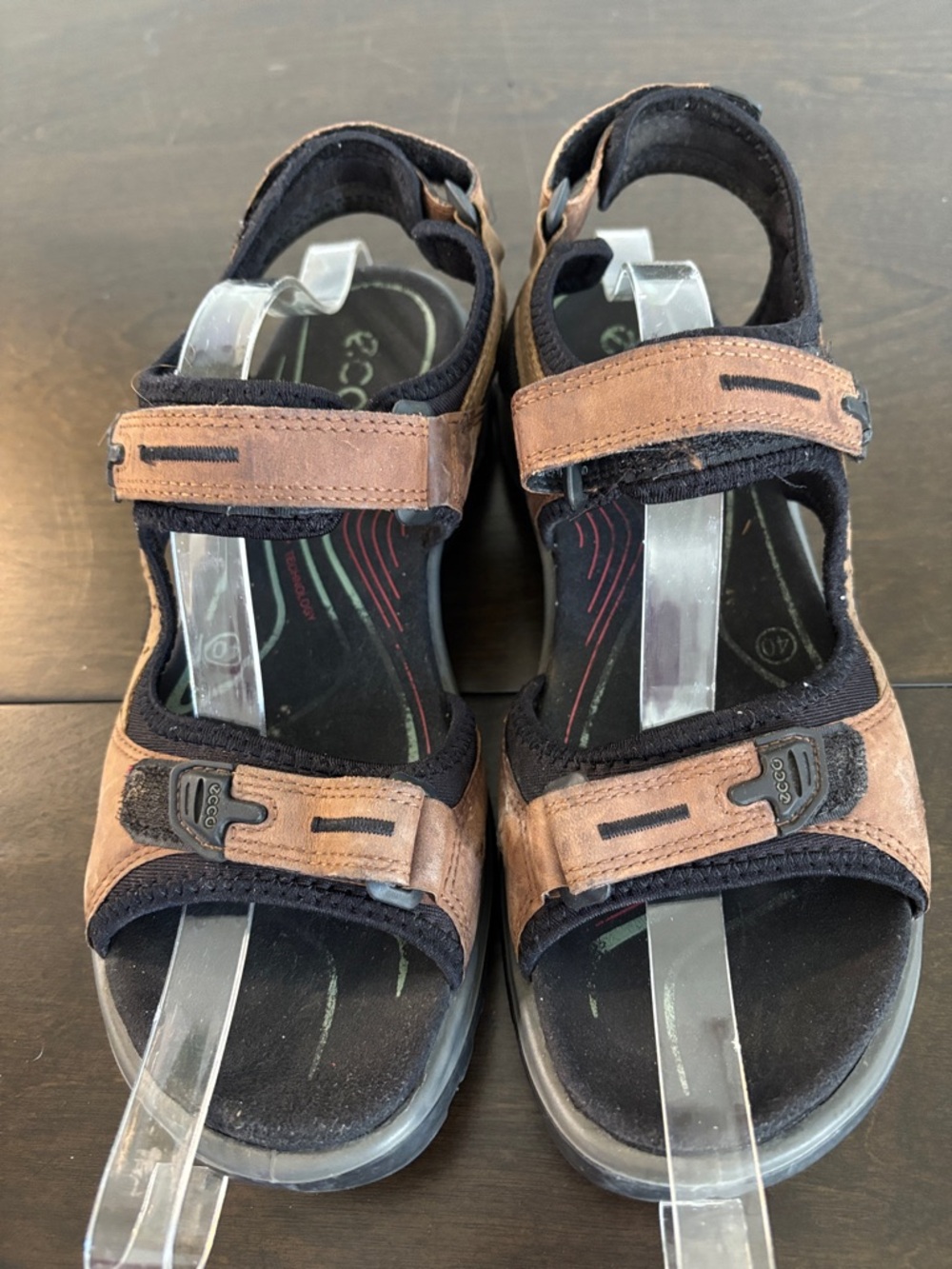Ecco Yucatán Brown and Black Open-Toe Velcro Sandals EU 40 US 9-9.5